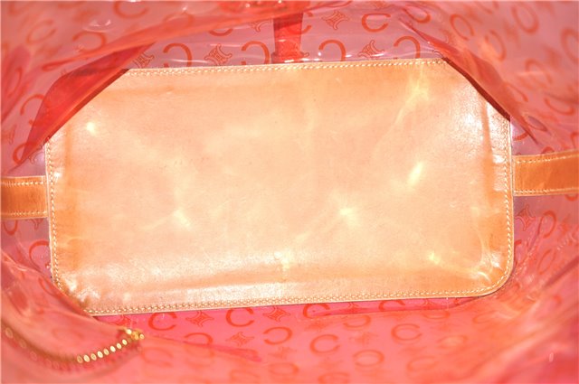 Authentic CELINE C Macadam Blason Chain Shoulder Tote Bag Vinyl Red 0014G