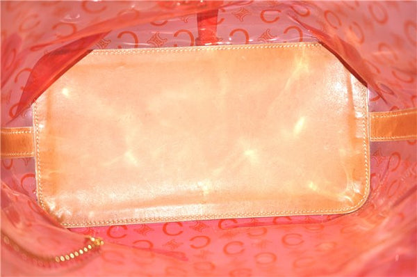 Authentic CELINE C Macadam Blason Chain Shoulder Tote Bag Vinyl Red 0014G