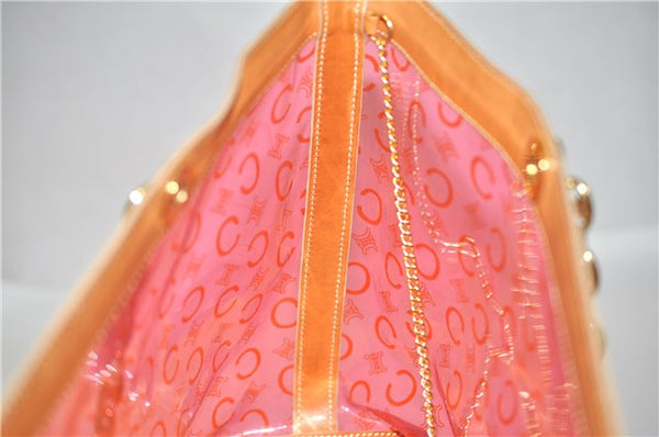 Authentic CELINE C Macadam Blason Chain Shoulder Tote Bag Vinyl Red 0014G