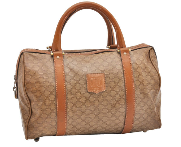 Authentic CELINE Macadam Blason Pattern Hand Boston Bag PVC Leather Brown 0017G