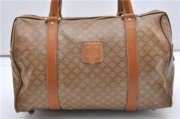 Authentic CELINE Macadam Blason Pattern Hand Boston Bag PVC Leather Brown 0017G