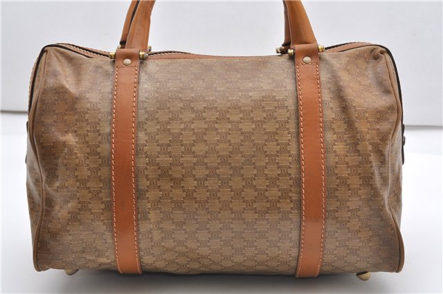 Authentic CELINE Macadam Blason Pattern Hand Boston Bag PVC Leather Brown 0017G