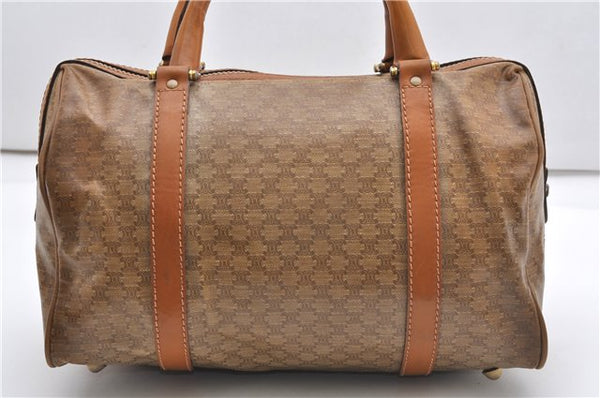 Authentic CELINE Macadam Blason Pattern Hand Boston Bag PVC Leather Brown 0017G