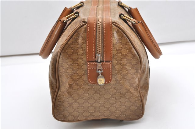 Authentic CELINE Macadam Blason Pattern Hand Boston Bag PVC Leather Brown 0017G