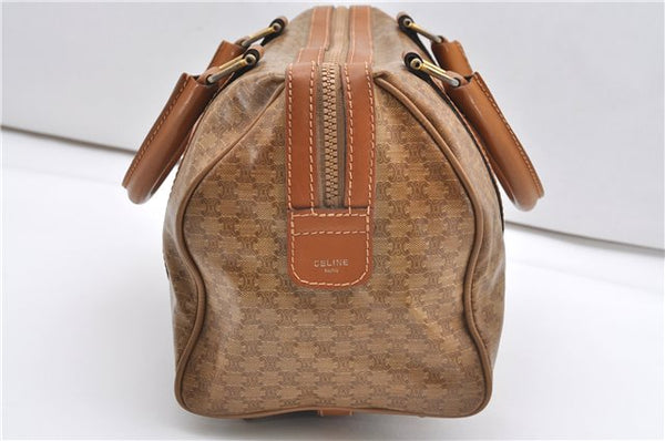 Authentic CELINE Macadam Blason Pattern Hand Boston Bag PVC Leather Brown 0017G