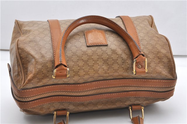 Authentic CELINE Macadam Blason Pattern Hand Boston Bag PVC Leather Brown 0017G