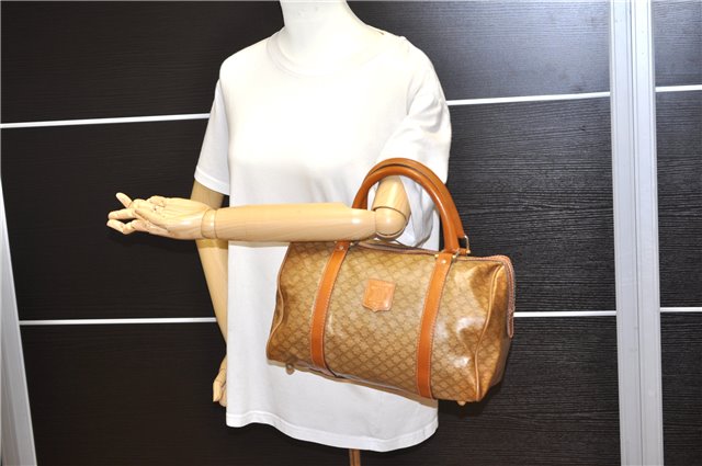 Authentic CELINE Macadam Blason Pattern Hand Boston Bag PVC Leather Brown 0017G