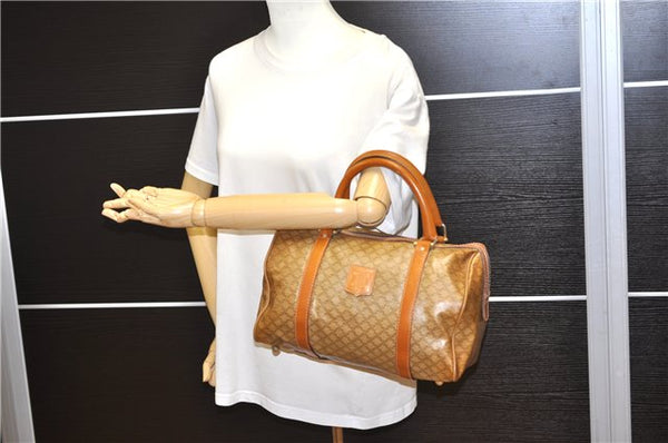 Authentic CELINE Macadam Blason Pattern Hand Boston Bag PVC Leather Brown 0017G