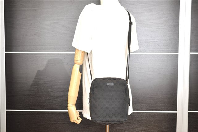Authentic GUCCI Shoulder Cross Body Bag GG Canvas Leather 122759 Black 0019G