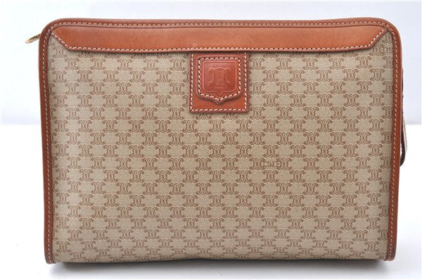 Authentic CELINE Macadam Blason Pattern Clutch Hand Bag PVC Leather Beige 0021G