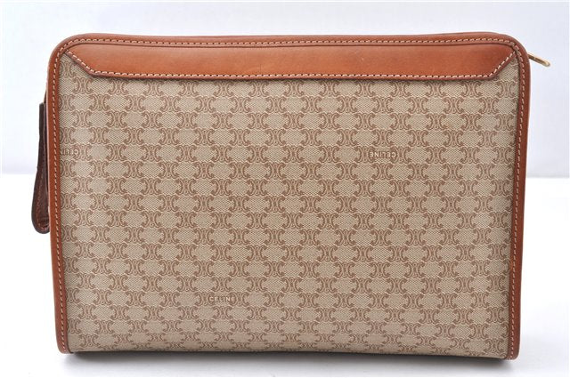 Authentic CELINE Macadam Blason Pattern Clutch Hand Bag PVC Leather Beige 0021G