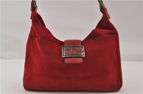 Authentic FENDI Shoulder Hand Bag Purse Suede Leather Red 0023E