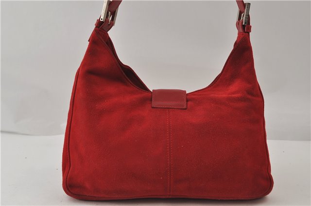 Authentic FENDI Shoulder Hand Bag Purse Suede Leather Red 0023E