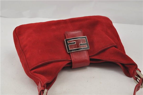 Authentic FENDI Shoulder Hand Bag Purse Suede Leather Red 0023E