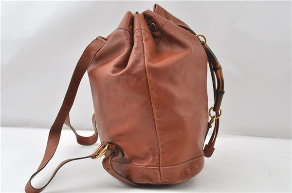 Authentic GUCCI Vintage Bamboo Backpack Purse Leather Brown Junk 0023G