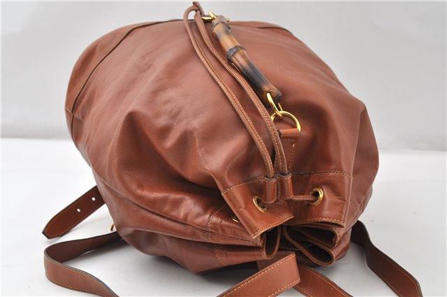 Authentic GUCCI Vintage Bamboo Backpack Purse Leather Brown Junk 0023G