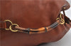 Authentic GUCCI Vintage Bamboo Backpack Purse Leather Brown Junk 0023G