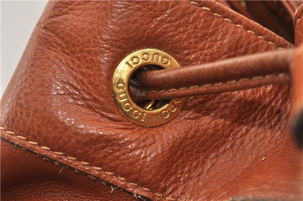 Authentic GUCCI Vintage Bamboo Backpack Purse Leather Brown Junk 0023G