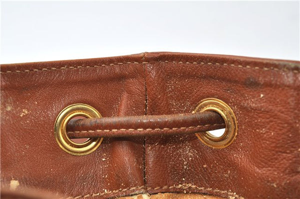 Authentic GUCCI Vintage Bamboo Backpack Purse Leather Brown Junk 0023G