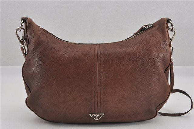 Authentic PRADA Leather Nappa Vintage Shoulder Cross Body Bag Brown 0024G