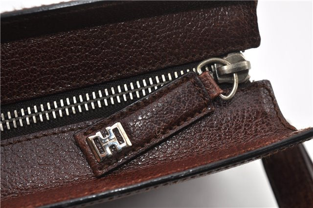 Authentic Salvatore Ferragamo Clutch Hand Bag Purse Leather Brown SF 0025G
