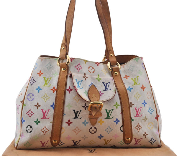 Auth Louis Vuitton Multicolor Aurelia MM White Shoulder Tote Bag M40094 LV 0026E