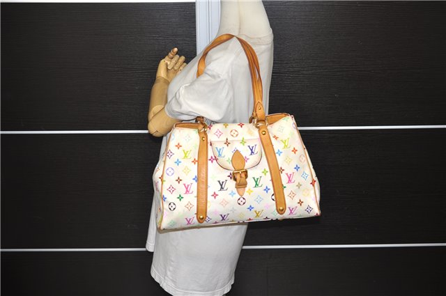 Auth Louis Vuitton Multicolor Aurelia MM White Shoulder Tote Bag M40094 LV 0026E
