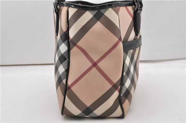 Authentic BURBERRY Nova Check PVC Enamel Shoulder Hand Bag Beige 0026G