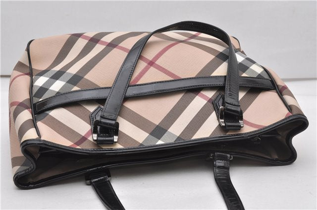 Authentic BURBERRY Nova Check PVC Enamel Shoulder Hand Bag Beige 0026G