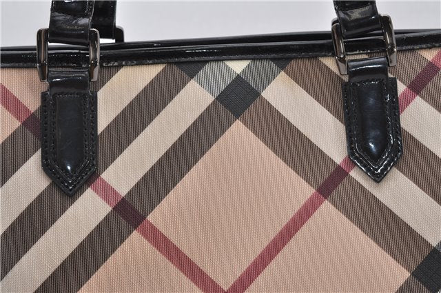 Authentic BURBERRY Nova Check PVC Enamel Shoulder Hand Bag Beige 0026G