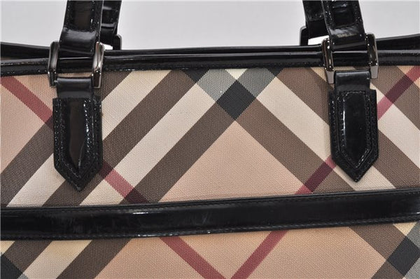 Authentic BURBERRY Nova Check PVC Enamel Shoulder Hand Bag Beige 0026G