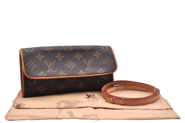 Authentic Louis Vuitton Monogram Pochette Twin PM Shoulder Bag M51854 LV 0027E
