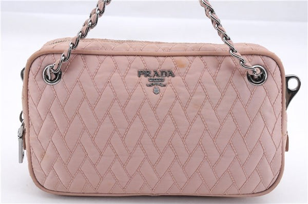 Authentic PRADA Quilting Nylon Leather 2Way Hand Shoulder Bag Purse Pink 0028E