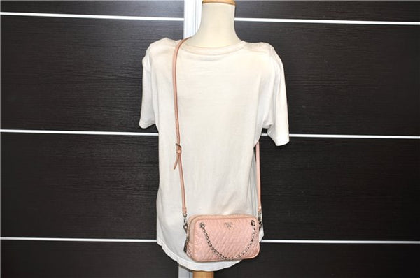 Authentic PRADA Quilting Nylon Leather 2Way Hand Shoulder Bag Purse Pink 0028E