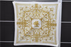 Authentic HERMES Pleats Scarf "LES TUILERIES" Silk White Gold Box 0037E