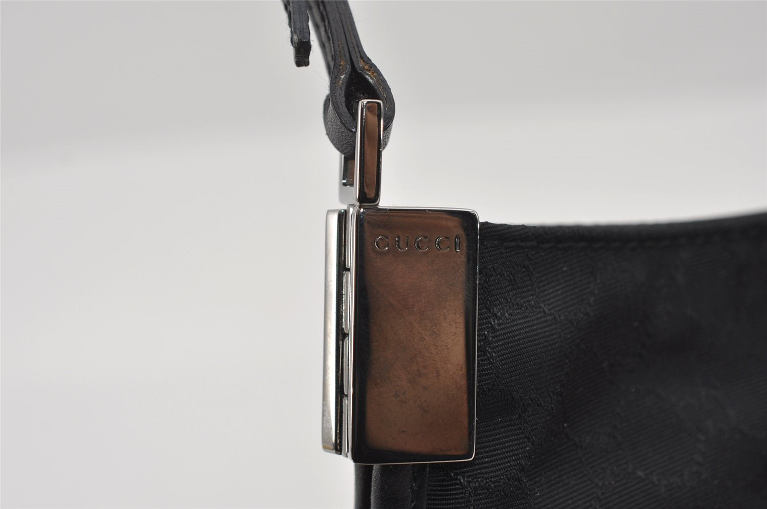 Authentic GUCCI Micro GG Nylon Leather Shoulder Hand Bag 0050846 Black 0039I