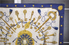 Authentic HERMES Carre 90 Scarf Key Tassel Motif Silk Navy Blue 0045E