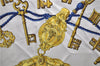 Authentic HERMES Carre 90 Scarf Key Tassel Motif Silk Navy Blue 0045E