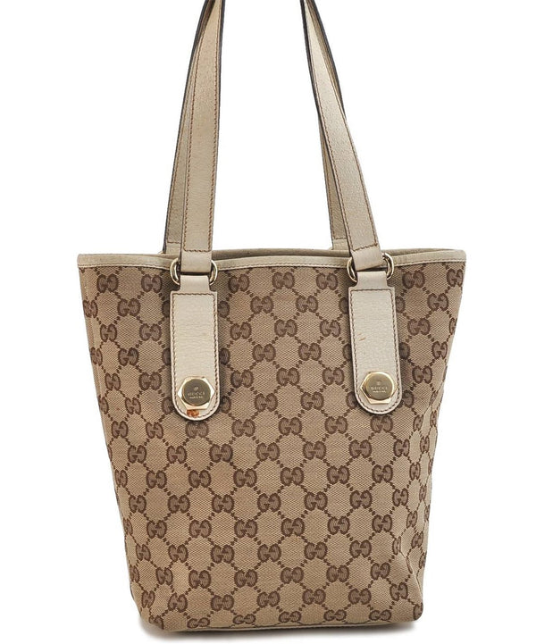 Authentic GUCCI Tote Hand Bag GG Canvas Leather 153361 Beige 0046D