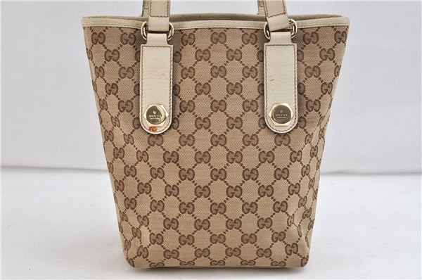 Authentic GUCCI Tote Hand Bag GG Canvas Leather 153361 Beige 0046D