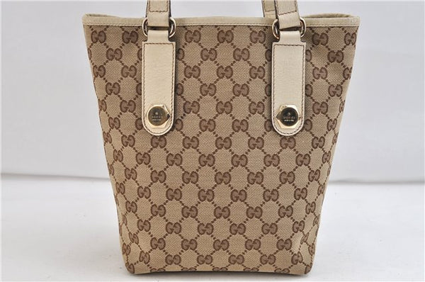 Authentic GUCCI Tote Hand Bag GG Canvas Leather 153361 Beige 0046D