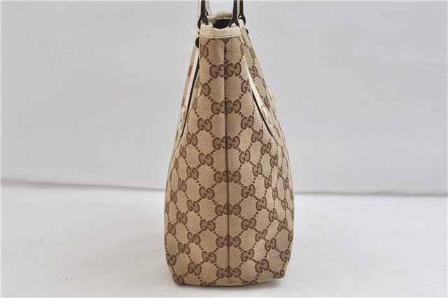 Authentic GUCCI Tote Hand Bag GG Canvas Leather 153361 Beige 0046D