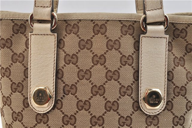 Authentic GUCCI Tote Hand Bag GG Canvas Leather 153361 Beige 0046D