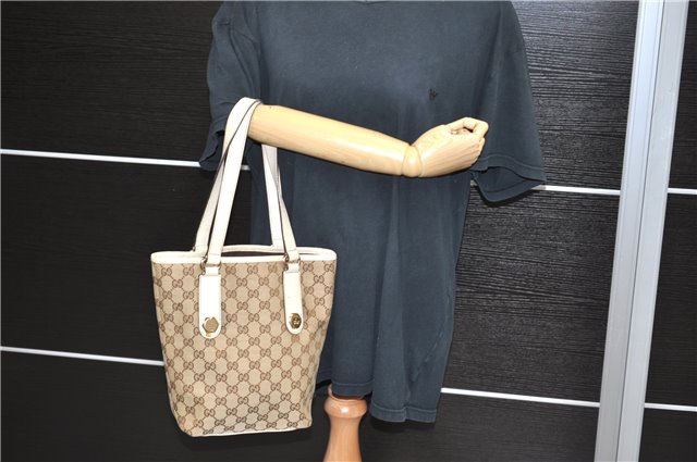 Authentic GUCCI Tote Hand Bag GG Canvas Leather 153361 Beige 0046D