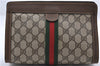 Authentic GUCCI Web Sherry Line Clutch Hand Bag Purse GG PVC Leather Brown 0047D