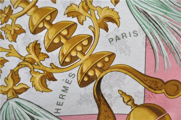 Authentic HERMES Carre 90 Scarf "Plumes et Grelots" Silk Pink 0049E