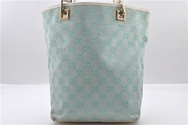 Authentic GUCCI Shoulder Tote Bag GG Canvas Leather 0021099 Light Blue 0051D