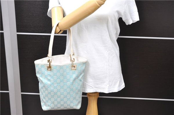 Authentic GUCCI Shoulder Tote Bag GG Canvas Leather 0021099 Light Blue 0051D