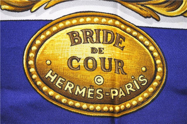 Authentic HERMES Carre 90 Scarf "BRIDE DE COUR" Silk Blue 0051E