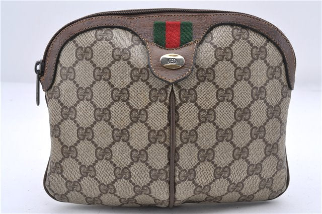 Authentic GUCCI Web Sherry Line Shoulder Cross Bag GG PVC Leather Brown 0052D